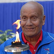 Sri Chinmoy with the Peace Torch