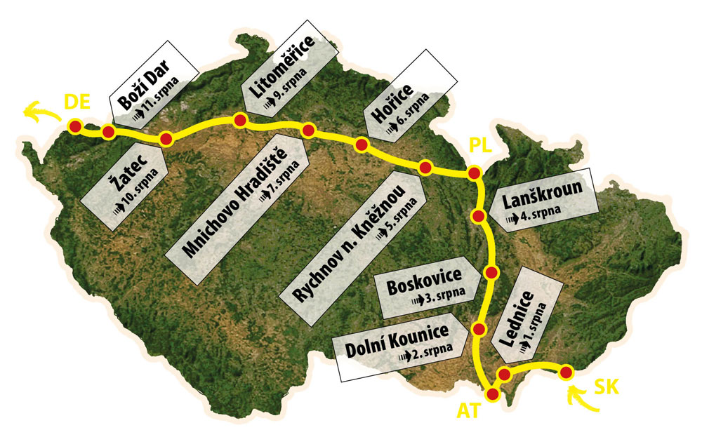 Mapa Mírového běhu Česko
