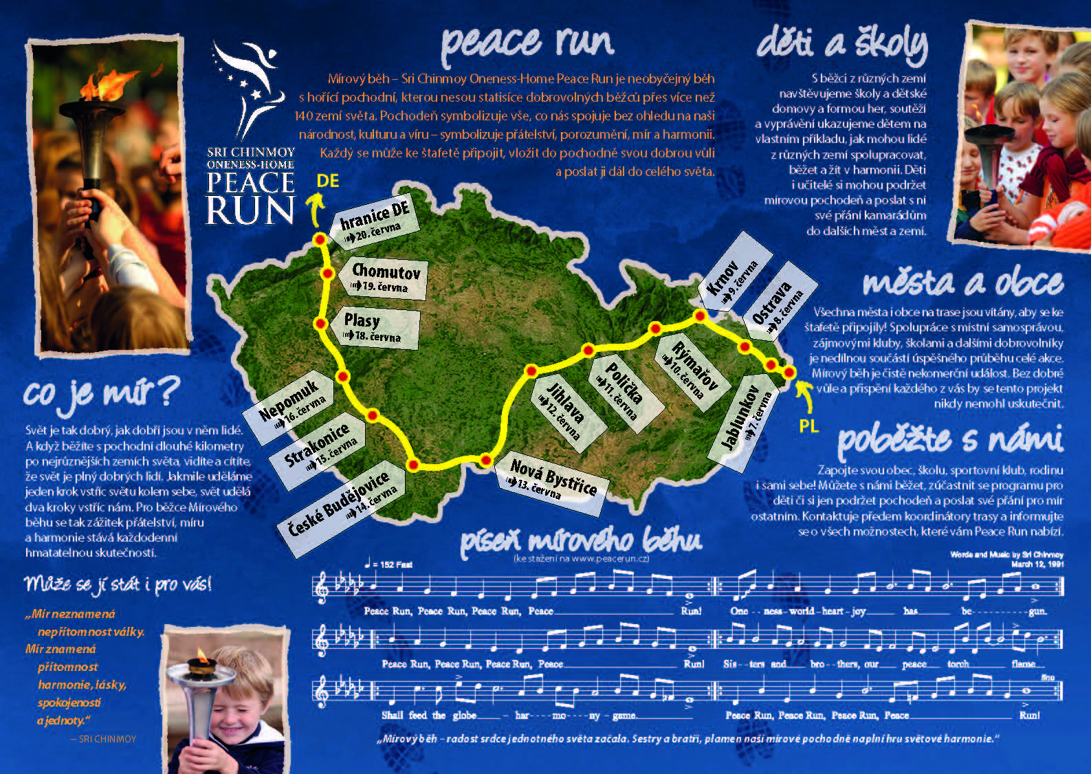 Leták a trasa Mírového běhu Peace Run